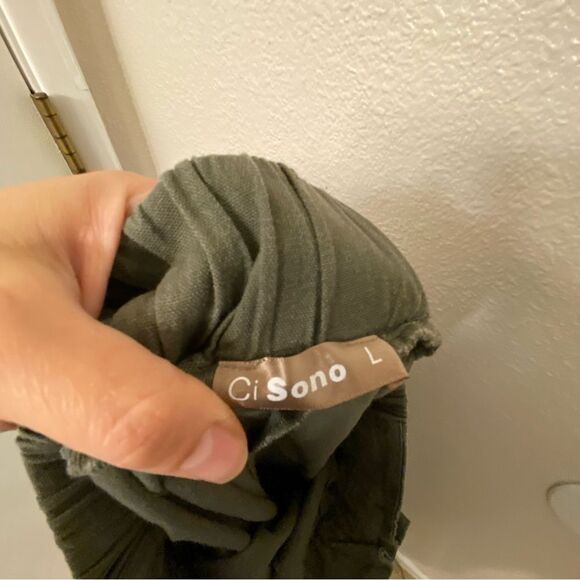 Si Sono sage green linen blend belted wide leg hi rise trouser pants pull on L - Picture 4 of 9